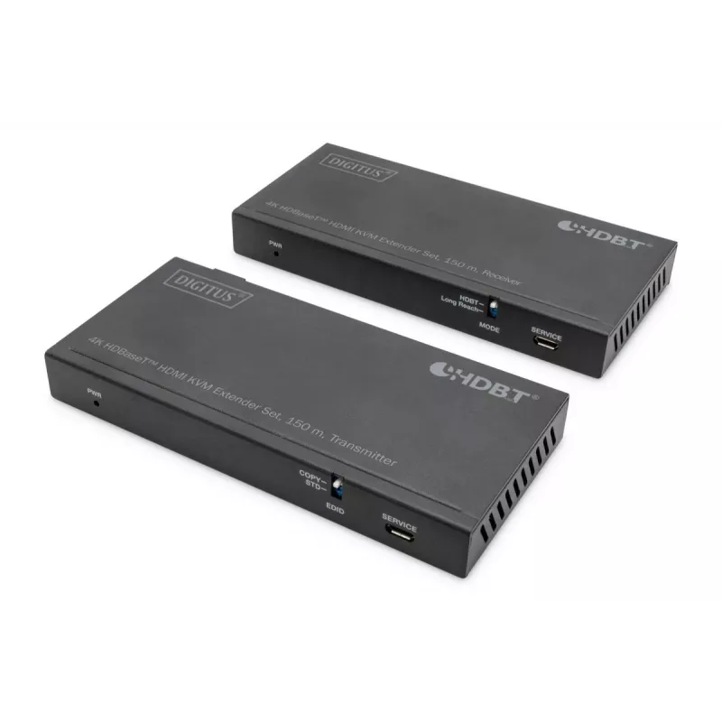DIGITUS HDBaseT KVM plėtiklio rinkinys. 150 m 4K/60Hz. USB 2.0. PoC. IR. juodas