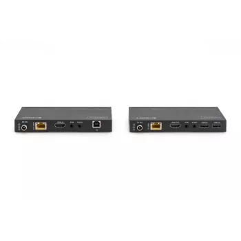 DIGITUS HDBaseT KVM plėtiklio rinkinys. 150 m 4K/60Hz. USB 2.0. PoC. IR. juodas