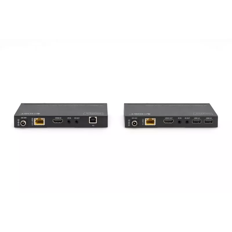 DIGITUS HDBaseT KVM plėtiklio rinkinys. 150 m 4K/60Hz. USB 2.0. PoC. IR. juodas