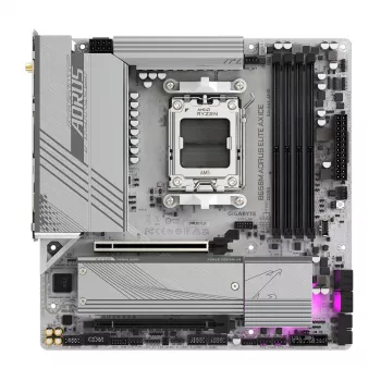 GIGABYTE B650M AORUS ELITE AX ICE motininė plokštė – AMD Ryzen 9000 serijos procesoriams, 12+2+2 fazių VRM, iki 8000MHz DDR5 (OC), 1xPCIe 5.0 + 1xPCIe 4.0 M.2, 2.5GbE LAN, WIFI 6E, USB 3.2 Gen 2x2