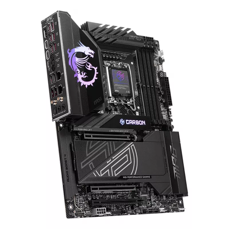Pagrindinė plokštė MSI MPG Z890 CARBON WIFI ATX — Intel LGA1851, Z890, DDR5, 4x DIMM, 5x M.2, Wi‑Fi 7, 2.5Gb LAN