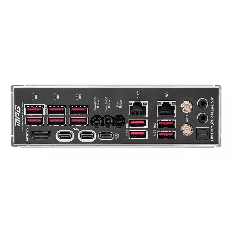 Pagrindinė plokštė MSI MPG Z890 CARBON WIFI ATX — Intel LGA1851, Z890, DDR5, 4x DIMM, 5x M.2, Wi‑Fi 7, 2.5Gb LAN