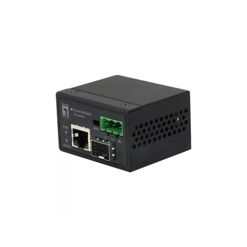 LevelOne RJ45-SFP greitaveikis eterneto pramoninis medijos keitiklis, nuo -40 °C iki 75 °C