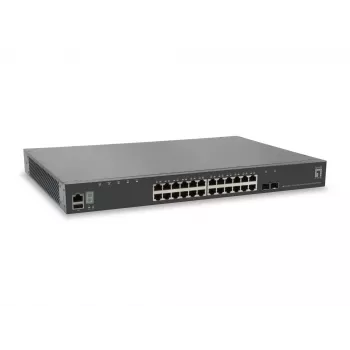 LevelOne KILBY 28 prievadų jungiamas L3 valdomas Gigabitinis komutatorius, 2 x 10GbE SFP+, 1 x 10GbE modulio lizdas