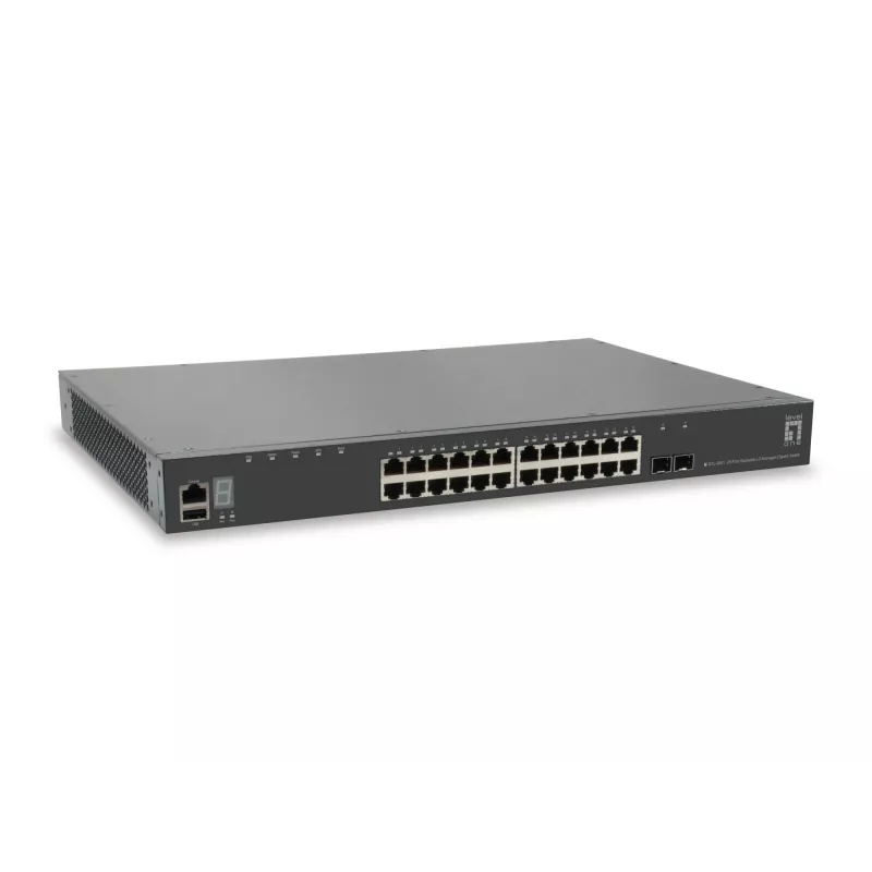 LevelOne KILBY 28 prievadų jungiamas L3 valdomas Gigabitinis komutatorius, 2 x 10GbE SFP+, 1 x 10GbE modulio lizdas