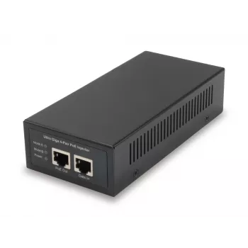 “LevelOne Gigabit PoE injektorius, 60W, 802.3at/af PoE, Gigabit Ethernet, 10,100,1000 Mbit/s, IEEE 802.3af, IEEE 802.3at, IEEE 802.3bt, juoda, maitinimas, 60 W”