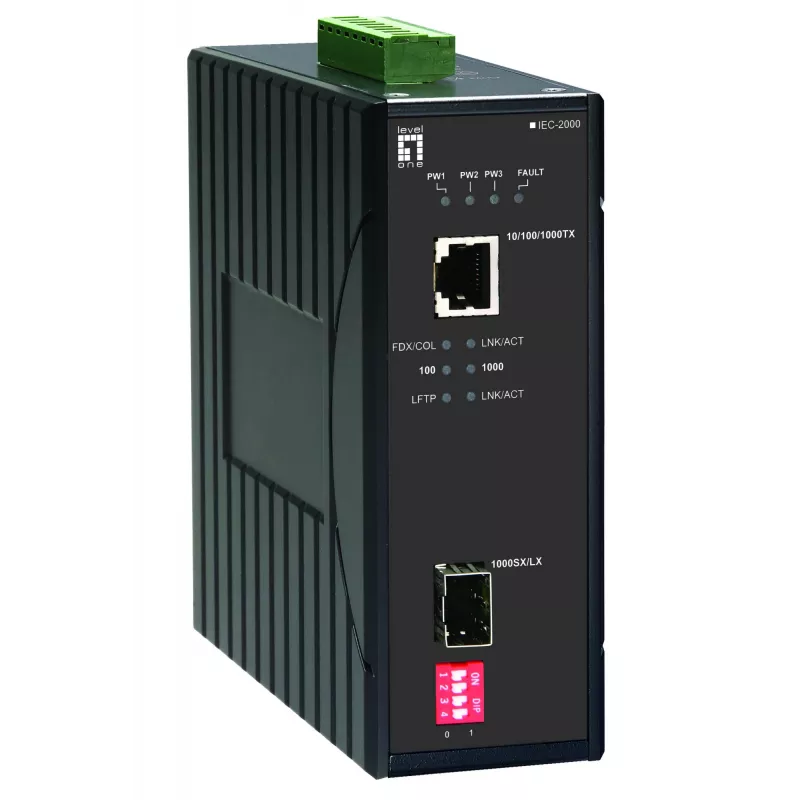 LevelOne RJ45 į SFP gigabitinis industrinis medijos keitiklis, -40°C iki 75°C
