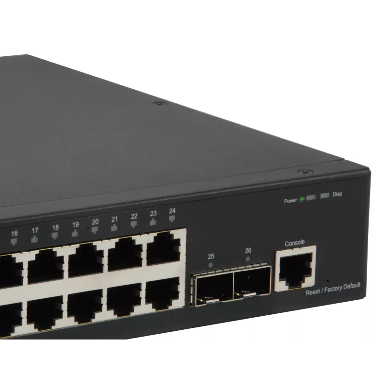 LevelOne KILBY 26 prievadų L2 valdomas gigabitinis komutatorius, 2 x 10GbE SFP+