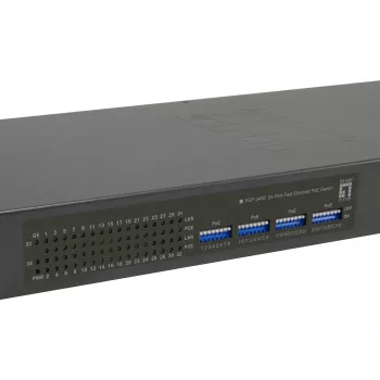 LevelOne 34 prievadų Fast Ethernet PoE komutatorius, 802.3at/af PoE, 32 PoE išėjimai, 2 x Gigabit RJ45, 380W