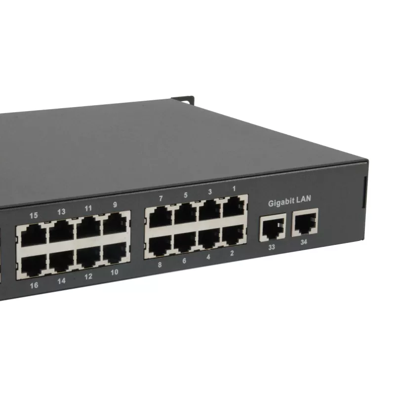 „LevelOne“ 34 prievadų greitojo eterneto PoE komutatorius, 802.3at/af PoE, 32 PoE išėjimai, 2 x Gigabit RJ45, 630 W