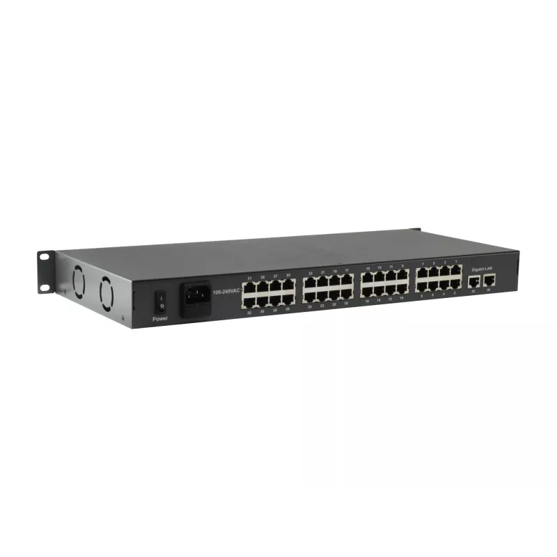 „LevelOne“ 34 prievadų greitojo eterneto PoE komutatorius, 802.3at/af PoE, 32 PoE išėjimai, 2 x Gigabit RJ45, 630 W