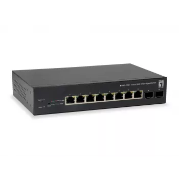 LevelOne 10 prievadų žiniatinklio išmanusis gigabitinis PoE komutatorius, 8 PoE išvestys, 2 x Gigabit SFP, 70W