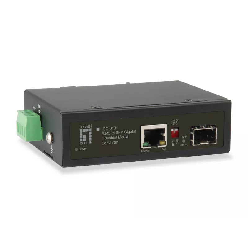 LevelOne RJ45 į SFP Gigabitinis pramoninis medijos keitiklis, 1 PoE išvestis