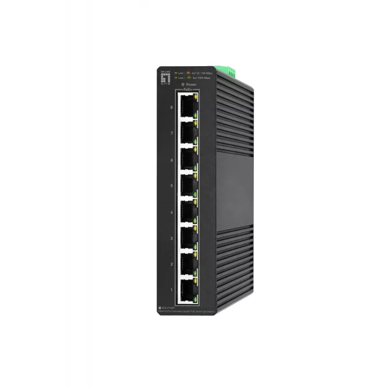 Valdomas komutatorius LevelOne Hilbert 8 prievadų pramoninis Gigabit PoE Smart Lite komutatorius