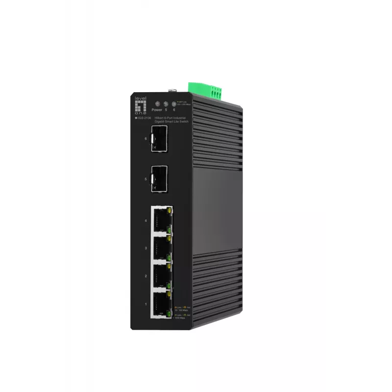 Valdomas komutatorius LevelOne Hilbert 6 prievadų pramoninis „Gigabit Smart Lite“ komutatorius