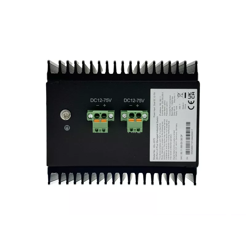 „LevelOne“ 20 prievadų L2 Plus valdomas pramoninis komutatorius, 8 x 1GbE RJ45, 8 x 1GbE SFP, 4 x 1/2,5GbE SFP, DIN bėgelis, nuo -40 °C iki 80 °C