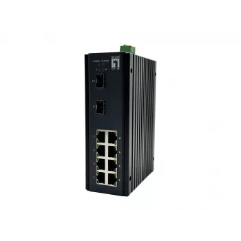 „LevelOne“ 10 prievadų L2+ valdomas gigabitinis pramoninis komutatorius, 8x 1GbE RJ45, 2x 1/2,5GbE SFP, DIN bėgelis, -40°C iki 75°C