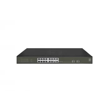 LevelOne Hilbert 18 prievadų gigabitinio PoE išmaniojo Lite komutatoriaus, 16 PoE išėjimų, 2 x gigabitinis SFP, 802.3at/af PoE, 230 W PoE galios biudžetas