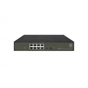 LevelOne Hilbert 10 prievadų Gigabit PoE Smart Lite komutatorius, 8 PoE išėjimai, 2 x Gigabit SFP, 802.3at/af PoE, 130W PoE galios biudžetas