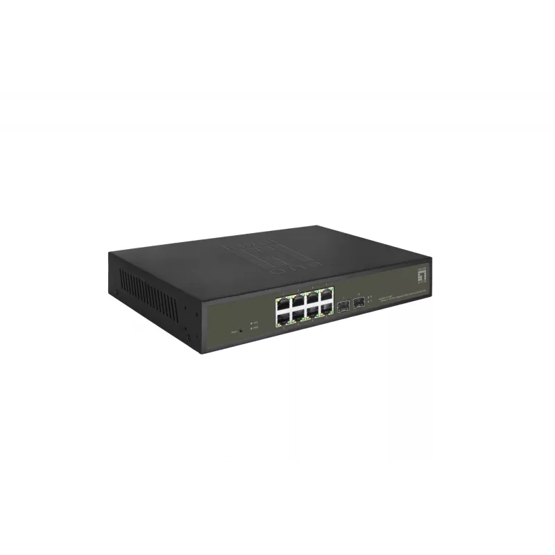 LevelOne Hilbert 10 prievadų Gigabit PoE Smart Lite komutatorius, 8 PoE išėjimai, 2 x Gigabit SFP, 802.3at/af PoE, 130W PoE galios biudžetas