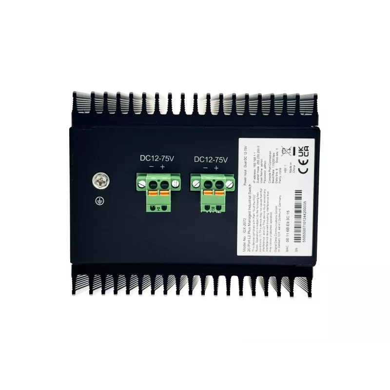 LevelOne 20 prievadų L2 Plus valdomas pramoninis komutatorius, 8 x 1GbE RJ45, 8 x 1GbE SFP, 4 x 1/2.5/10GbE SFP+, DIN bėgelis, nuo -40°C iki 80°C