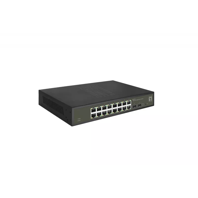LevelOne Hilbert 18 prievadų gigabitinis išmanusis Lite komutatorius, 16 x gigabitinis RJ45, 2 x gigabitinis SFP