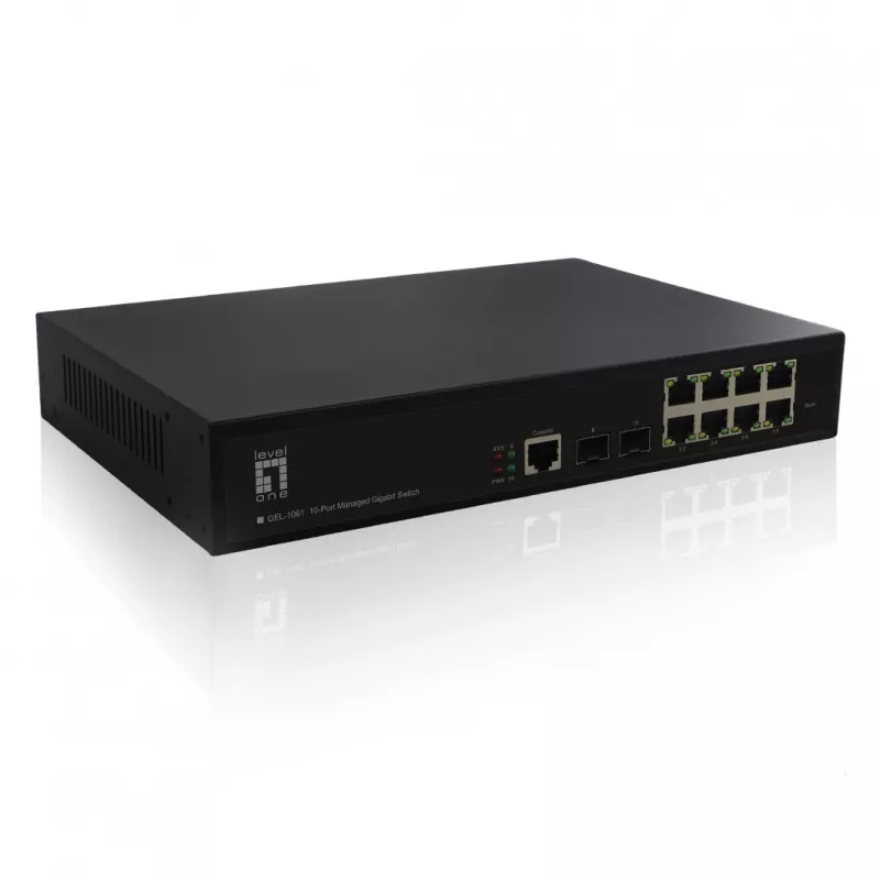 LevelOne KILBY 10 prievadų L2 valdomas gigabitinis komutatorius, 2 x SFP, valdomas, L2, Gigabit Ethernet (10/100/1000), montavimas į stovą