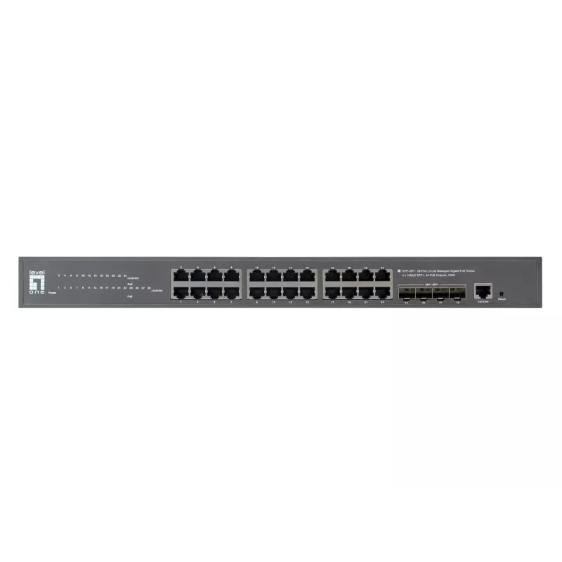 LevelOne GTP-2871 tinklo komutatorius Valdomas L3 Gigabit Ethernet (10/100/1000) Power over Ethernet (PoE) Pilka