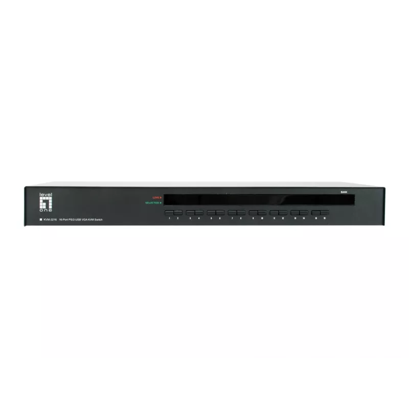 LevelOne 16 prievadų PS/2-USB VGA KVM jungiklis, 2048 x 1536 pikseliai, montavimas stove, 1U, juodas