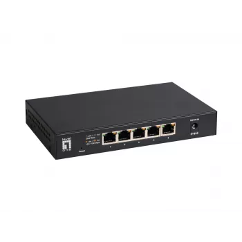 5 prievadų nevaldomas 2,5G eterneto komutatorius LEVELONE GEU-0525 — 5× 2,5G RJ-45, nevaldomas, 25 Gbit/s komutavimo pajėgumas, tvirtinamas prie sienos