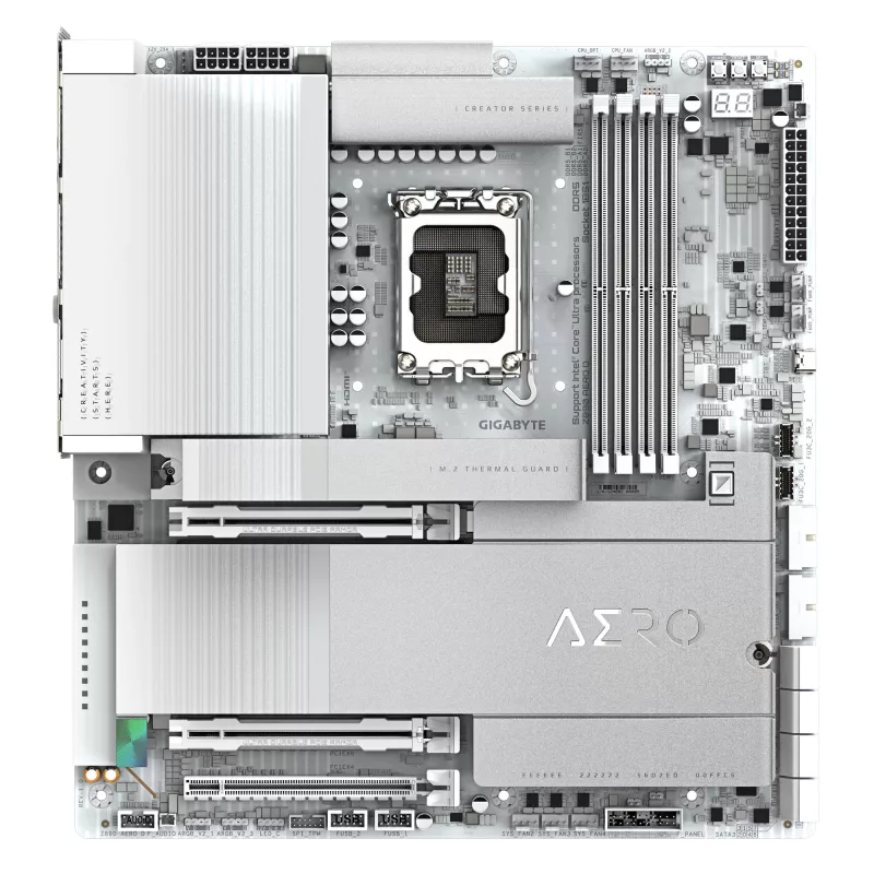 GIGABYTE Z890 AERO D pagrindinė plokštė – palaiko Intel Core Ultra (2 serijos) procesorius, 16+1+2 fazių VRM, iki 9500MHz DDR5 (OC), PCIe 5.0 M.2, Wi-Fi 7, Thunderbolt 5