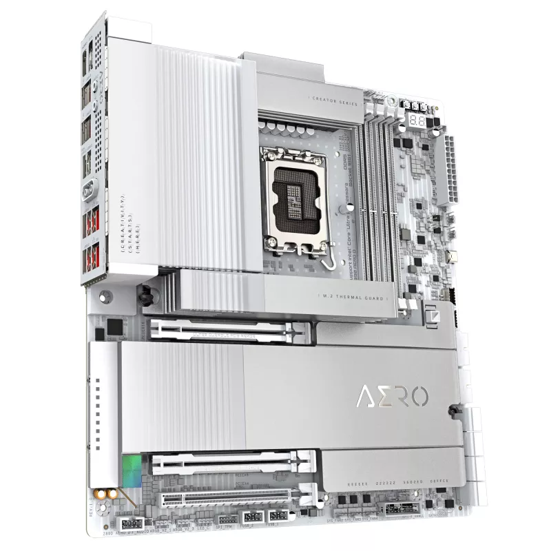 GIGABYTE Z890 AERO D pagrindinė plokštė – palaiko Intel Core Ultra (2 serijos) procesorius, 16+1+2 fazių VRM, iki 9500MHz DDR5 (OC), PCIe 5.0 M.2, Wi-Fi 7, Thunderbolt 5