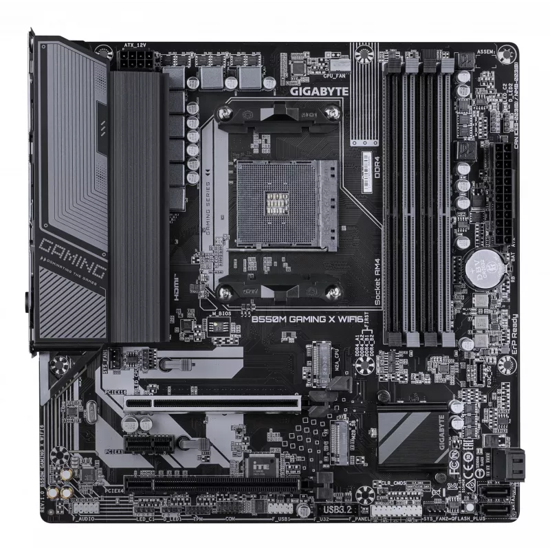 GIGABYTE B550M GAMING X WIFI6 pagrindinė plokštė – AMD Ryzen 5000 procesoriams, 5+3 fazių VRM, iki 3200MHz DDR4, 1xPCIe 4.0 + 1xPCIe 3.0 M.2, Wi-Fi 6, 1GbE LAN, USB 3.2 Gen 1