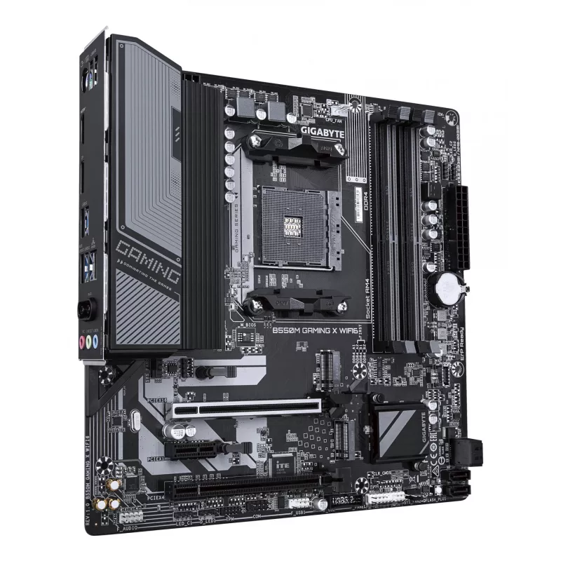 GIGABYTE B550M GAMING X WIFI6 pagrindinė plokštė – AMD Ryzen 5000 procesoriams, 5+3 fazių VRM, iki 3200MHz DDR4, 1xPCIe 4.0 + 1xPCIe 3.0 M.2, Wi-Fi 6, 1GbE LAN, USB 3.2 Gen 1