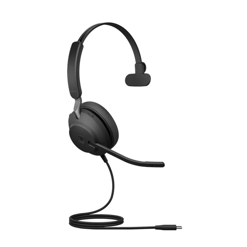 Laidelinės ausinės Jabra Evolve2 40 SE, USB Type-C / USB-A, antausinės, su galvos juosta, 20–20000 Hz, 113 g, juodos