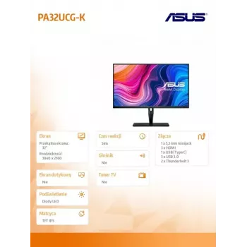 ASUS ProArt PA32UCG-K kompiuterio monitorius 81,3 cm (32 colių) 3840 x 2160 pikselių 4K Ultra HD LED juodas