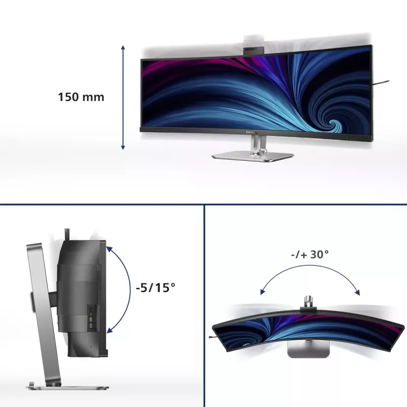 Philips 49B2U6903CH/00 kompiuterio monitorius 124,5 cm (49 colių) 5120 x 1440 pikselių Dual QHD LCD pilkas