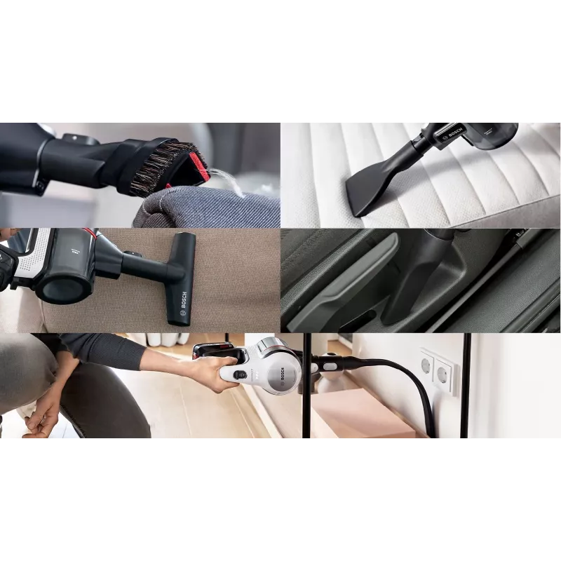 Bosch BSS711W belaidis dulkių siurblys / elektrinė šluota Baterija Sausas valymas Be maišelio 0,3 l Juoda, Sidabrinė, Balta