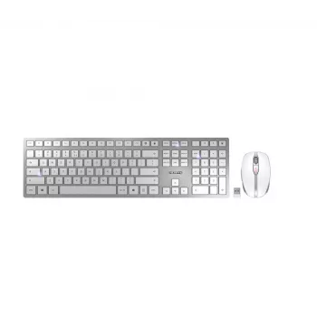 CHERRY DW 9100 plonas klaviatūra, pelė įtraukta, universali, RF belaidis ryšys + Bluetooth, QWERTY, US English, sidabrinė