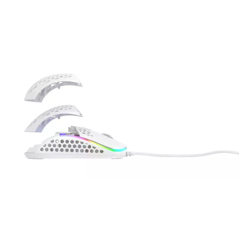 XTRFY M42 abiem rankoms tinkama žaidimų pelė — optinis jutiklis, 16 000 DPI, USB Type-A, balta, RGB