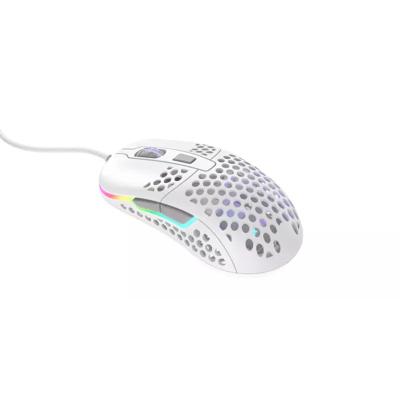 XTRFY M42 abiem rankoms tinkama žaidimų pelė — optinis jutiklis, 16 000 DPI, USB Type-A, balta, RGB