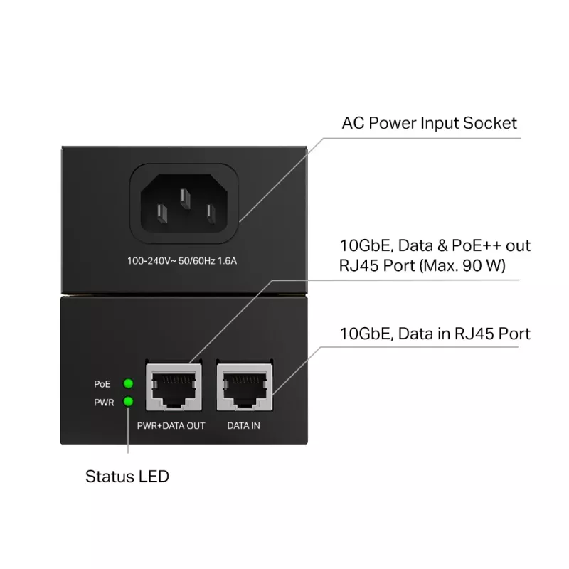 PoE purkštukas TP-Link Omada POE380S 10 Gigabit Ethernet 100-240V Juoda