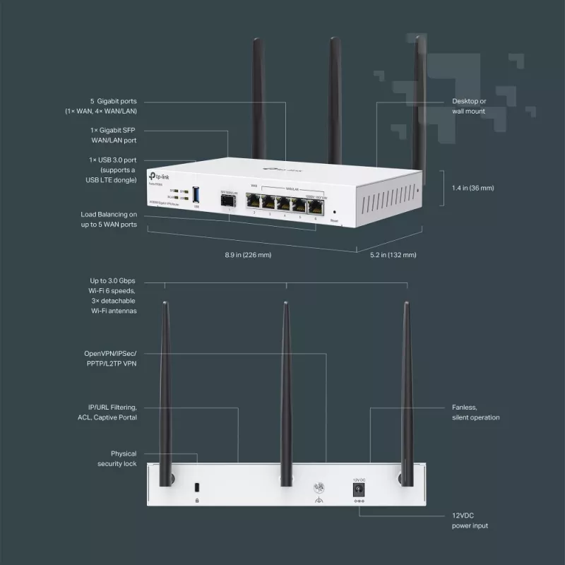 TP-Link FESTA FR365 belaidis maršrutizatorius Gigabit Ethernet Dviejų juostų (2,4 GHz + 5 GHz arba 2,4 GHz + 6 GHz) Balta