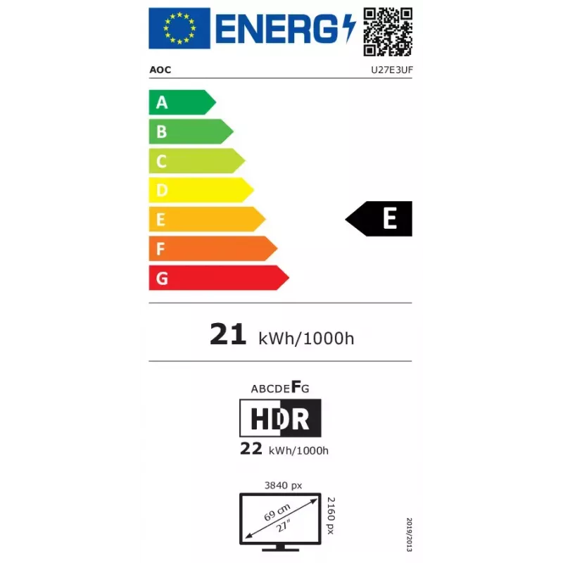 AOC E3 U27E3UF kompiuterio monitorius 68,6 cm (27 colių) 3840 x 2160 pikselių 4K Ultra HD LED juodas