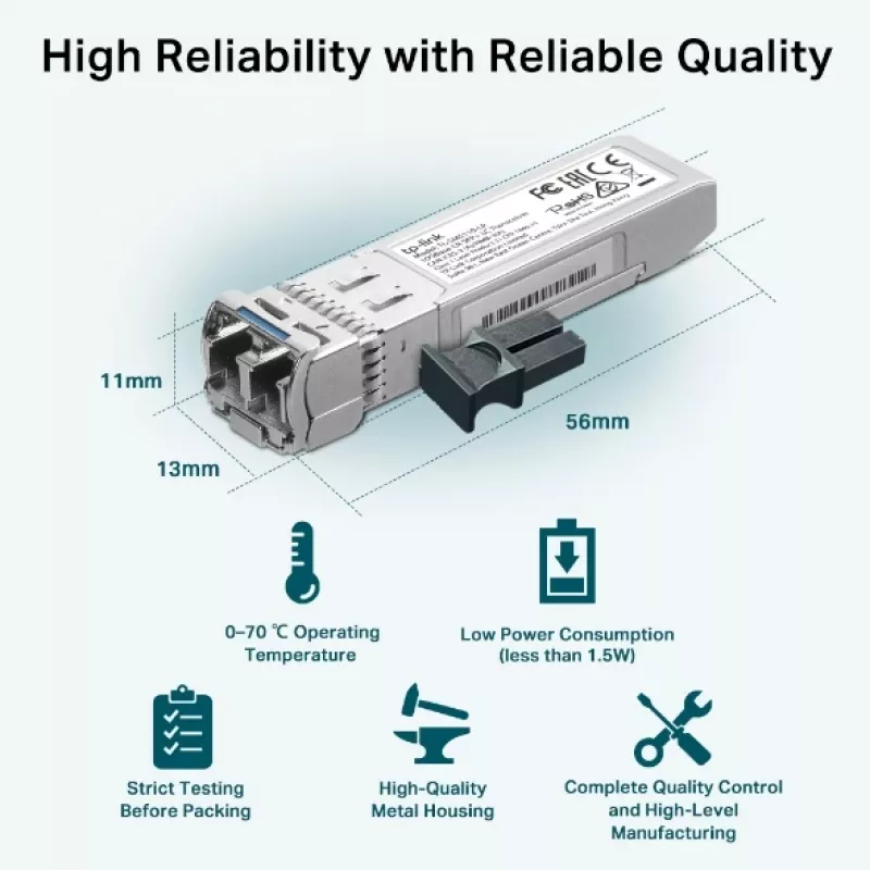TP-Link SM5110-LR tinklo siųstuvas-imtuvas Šviesolaidinis 10000 Mbit/s SFP+ 1310 nm