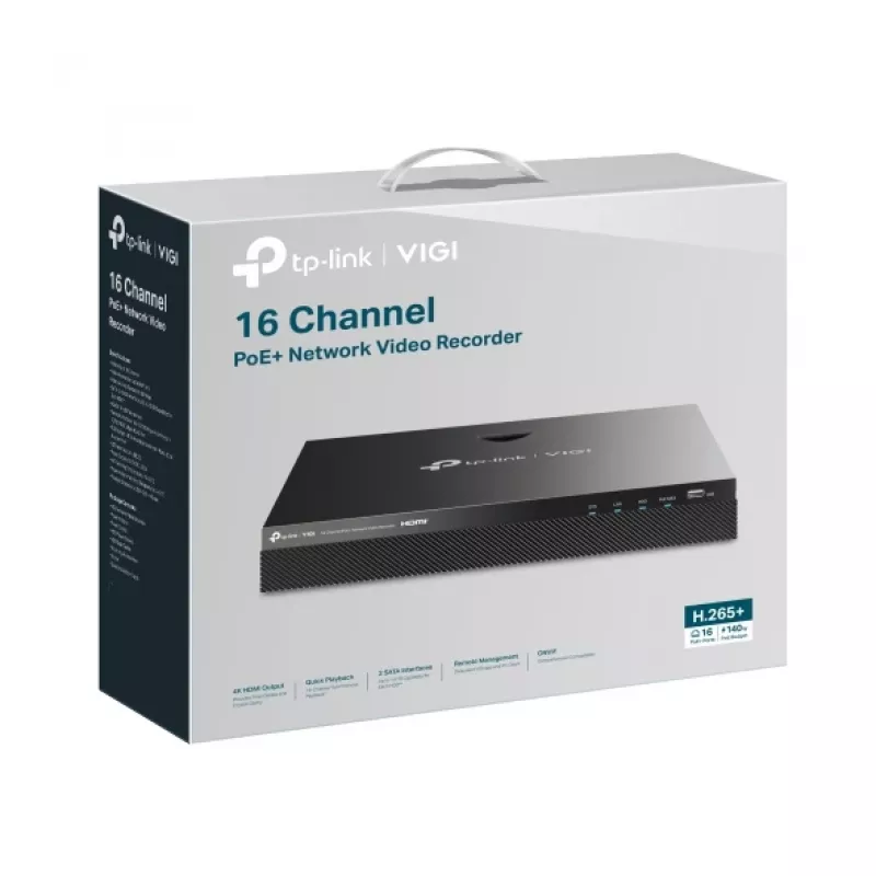 Tinklo vaizdo registratorius TP-Link VIGI 16 kanalų PoE+ NVR, 4 TB HDD, 16× 3840×2160 įvestis, 30W PoE vienam prievadui