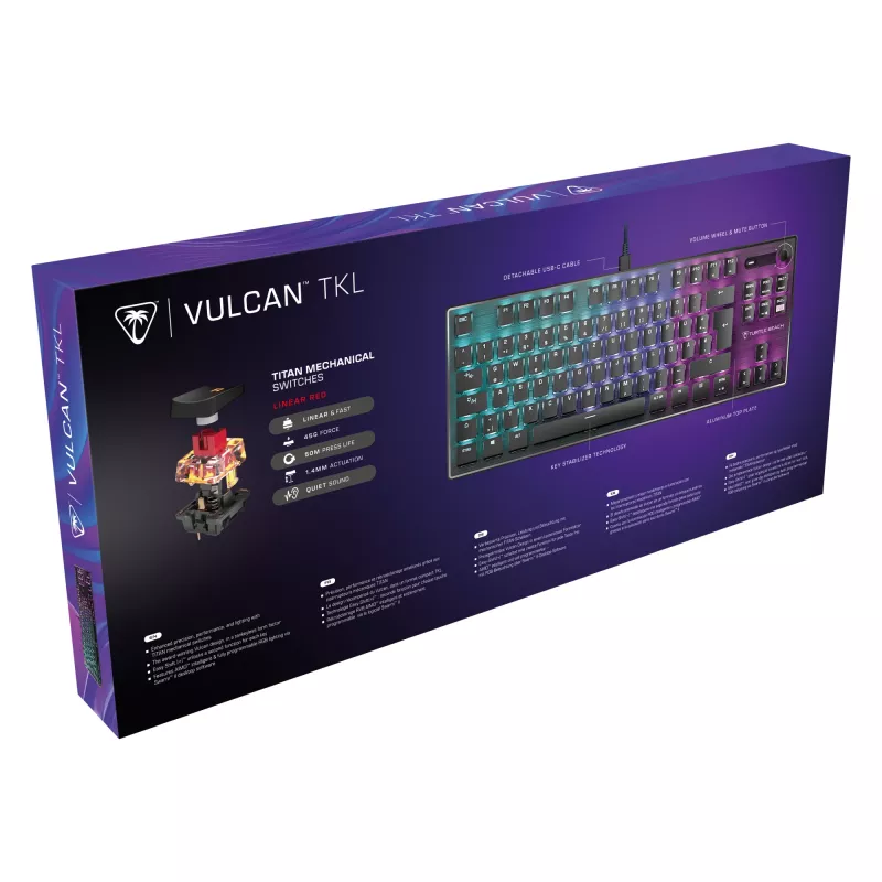 Turtle Beach Vulcan TKL klaviatūra, laidinė, USB, mechaninė, QWERTZ, RGB LED, juoda