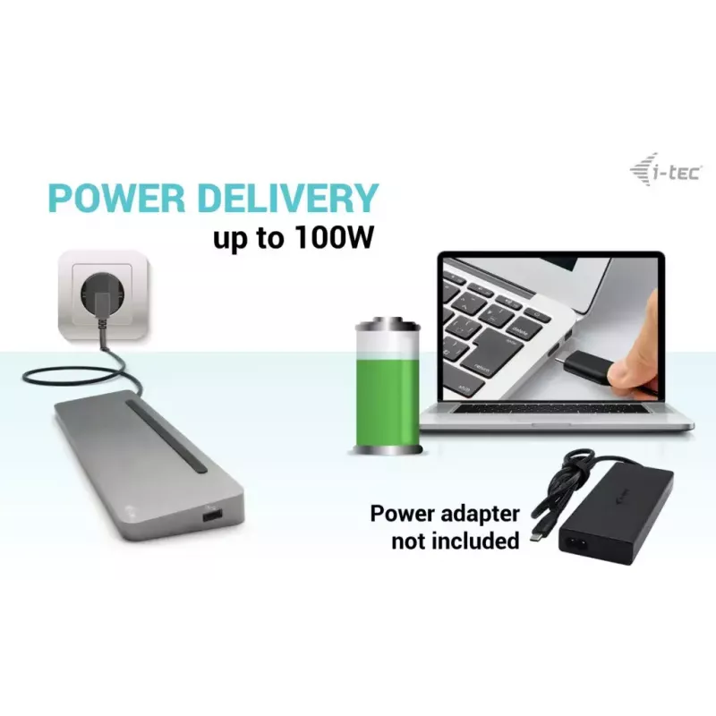 i-tec USB-C Metalinė ergonominė 3x 4K ekrano prijungimo stotelė + 100 W maitinimo tiekimas