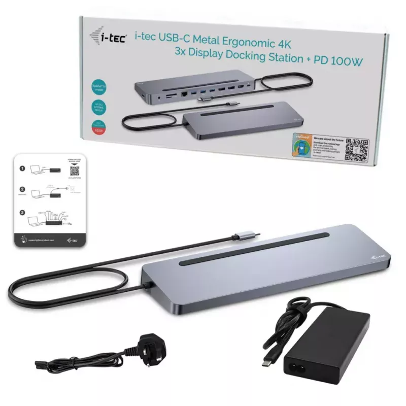 i-tec USB-C Metalinė ergonominė 3x 4K ekrano prijungimo stotelė + 100 W maitinimo tiekimas