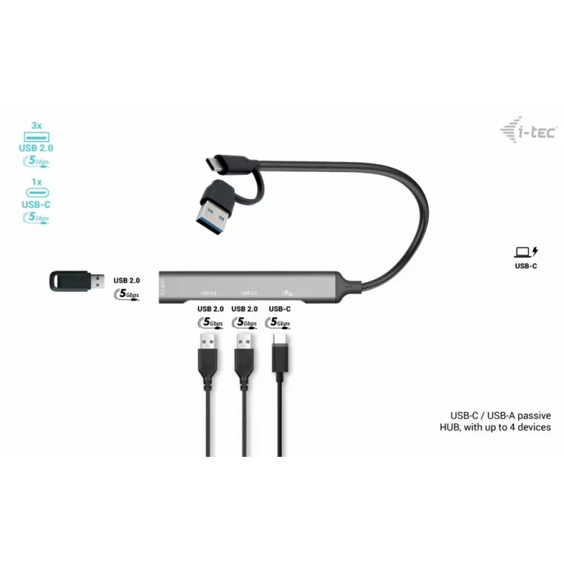 i-tec USB-C/USB-A metalinis HUB 1x USB 3.0 + 3x USB 2.0